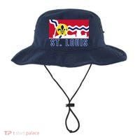 St. Louis City Skyline On St. Louis Fleur De Lis Flag Pullover Hoodie Bucket Hat thumb 0