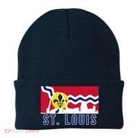 St. Louis City Skyline On St. Louis Fleur De Lis Flag Pullover Hoodie Beanie thumb 0