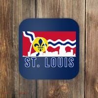 St. Louis City Skyline On St. Louis Fleur De Lis Flag Pullover Hoodie Coaster thumb 0