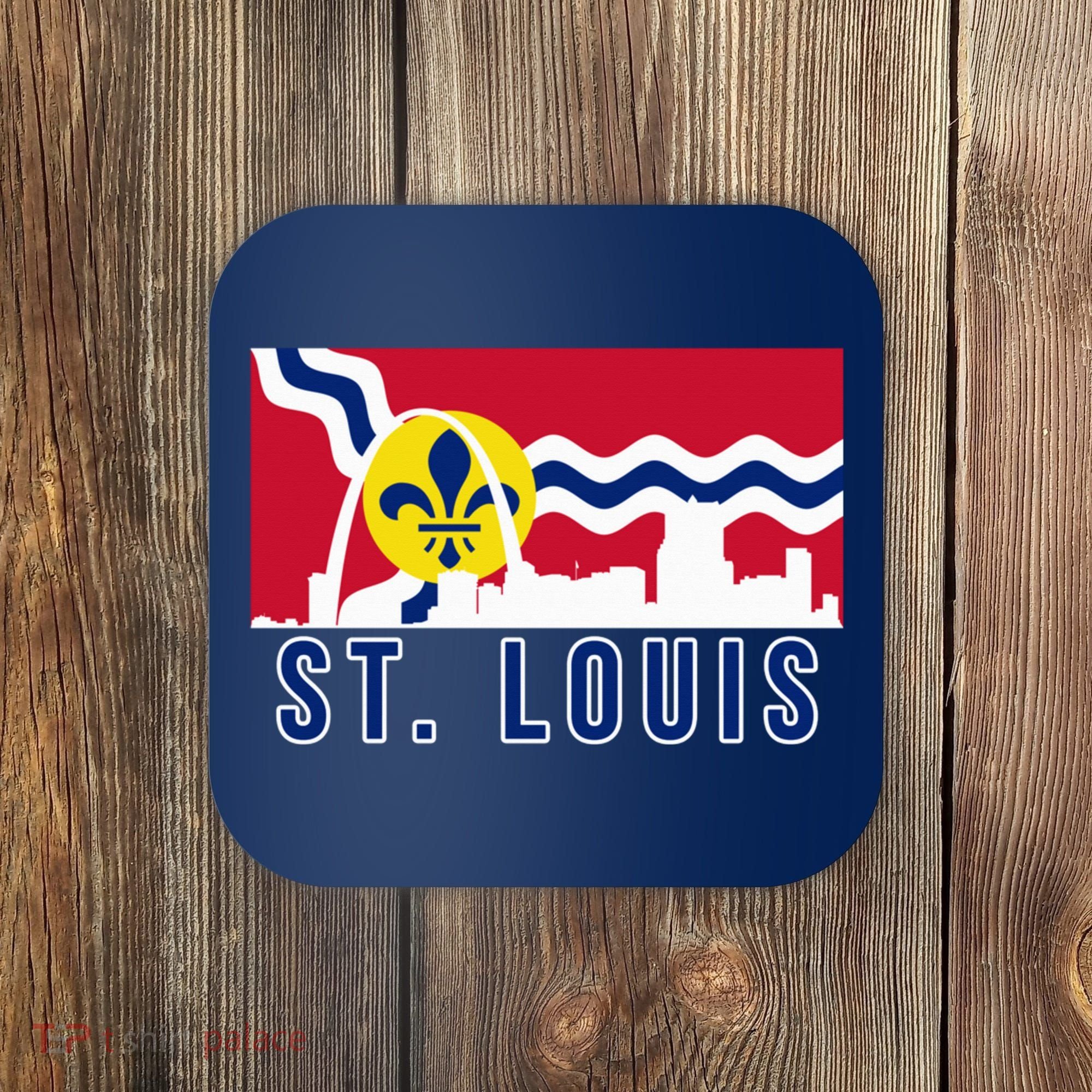 St. Louis City Skyline On St. Louis Fleur De Lis Flag Pullover Hoodie Coaster