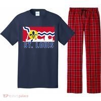St. Louis City Skyline On St. Louis Fleur De Lis Flag Pullover Hoodie Pajama Set thumb 0