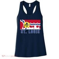 St. Louis City Skyline On St. Louis Fleur De Lis Flag Pullover Hoodie Women's Tank Top thumb 0
