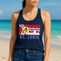 St. Louis City Skyline On St. Louis Fleur De Lis Flag Pullover Hoodie Women's Tank Top thumb 2