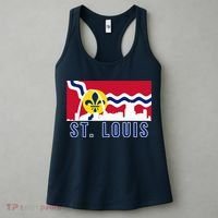 St. Louis City Skyline On St. Louis Fleur De Lis Flag Pullover Hoodie Women's Tank Top thumb 3