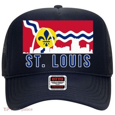 St. Louis City Skyline On St. Louis Fleur De Lis Flag Pullover Hoodie Hat