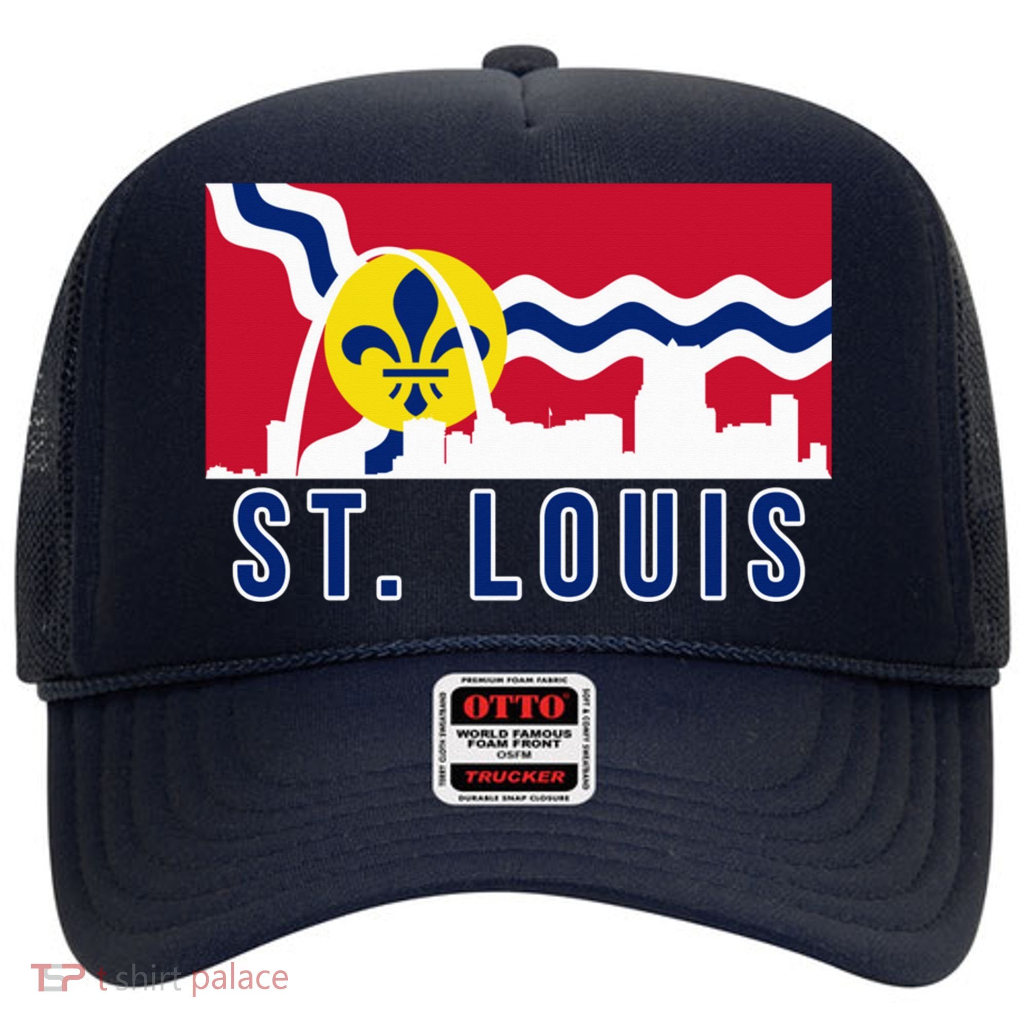 St. Louis City Skyline On St. Louis Fleur De Lis Flag Pullover Hoodie Hat