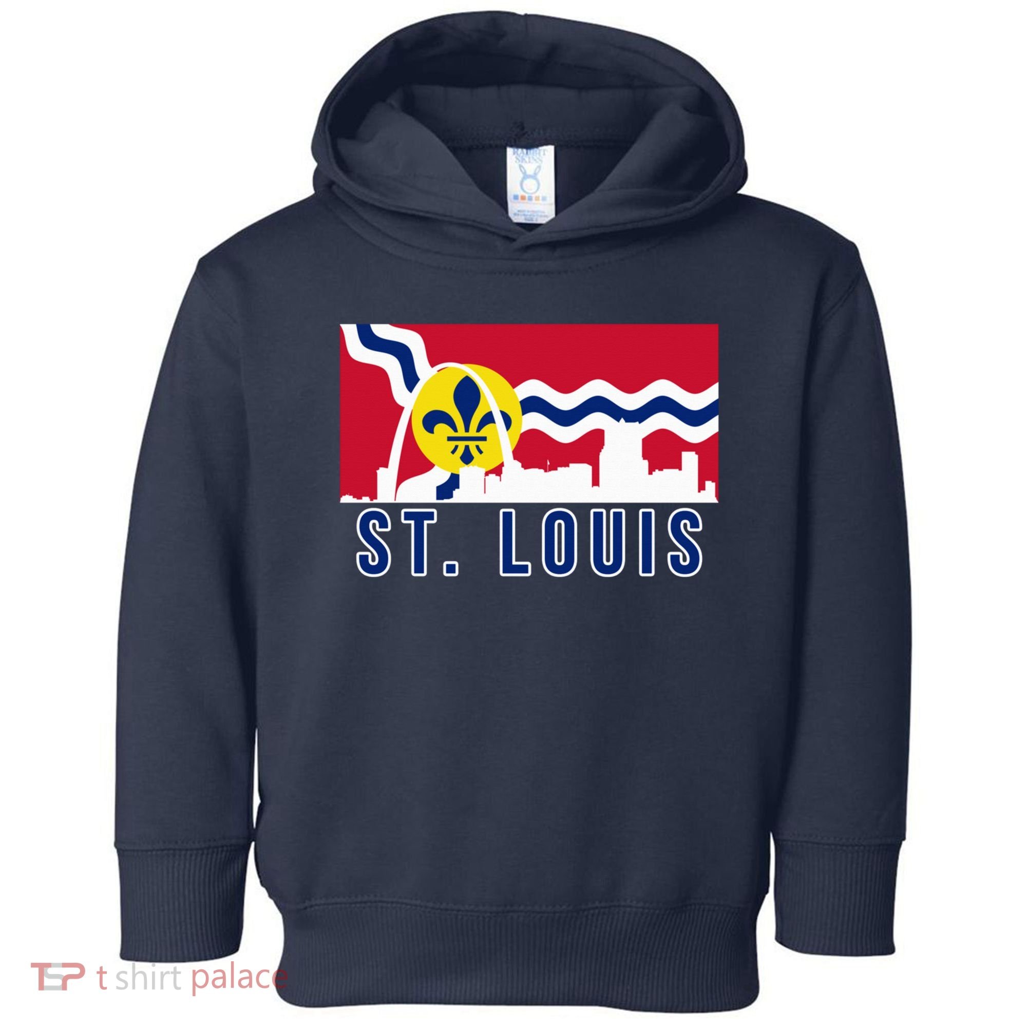 St. Louis City Skyline On St. Louis Fleur De Lis Flag Pullover Hoodie Toddler Hoodie