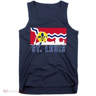St. Louis City Skyline On St. Louis Fleur De Lis Flag Pullover Hoodie Tank Top