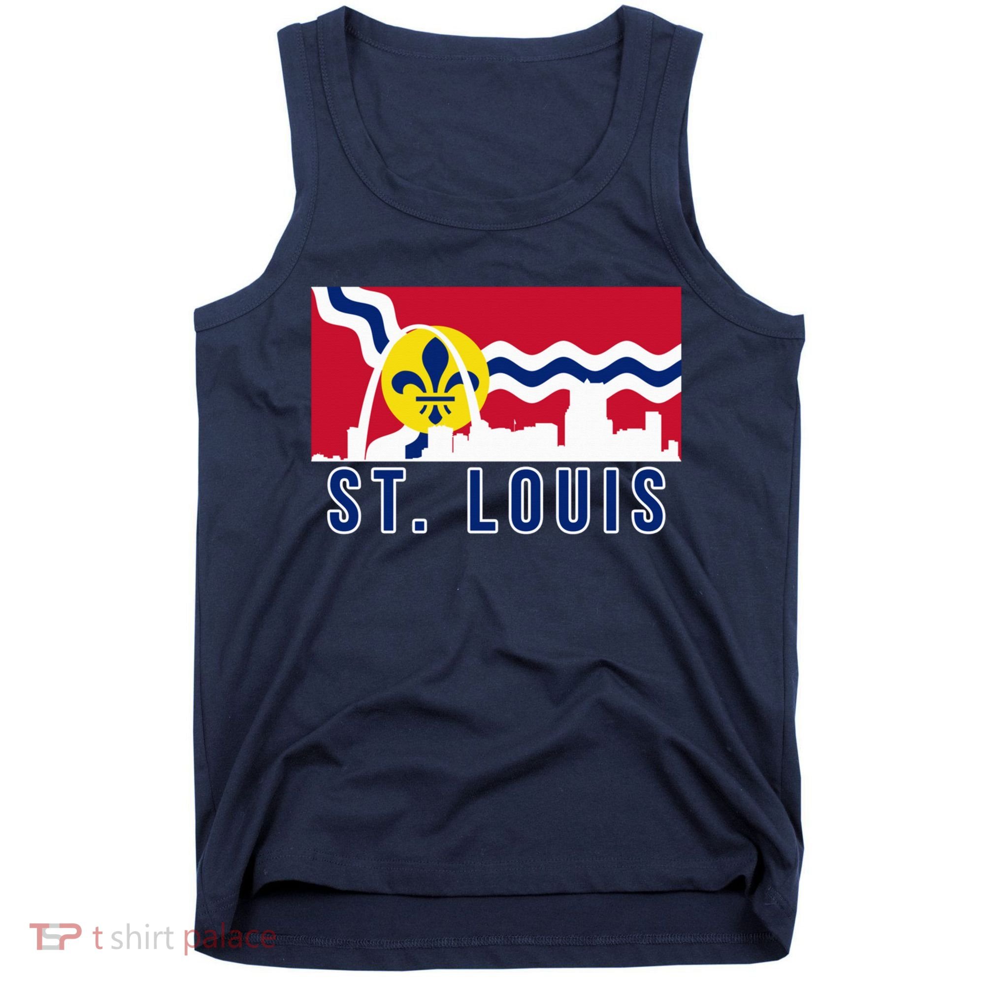 St. Louis City Skyline On St. Louis Fleur De Lis Flag Pullover Hoodie Tank Top