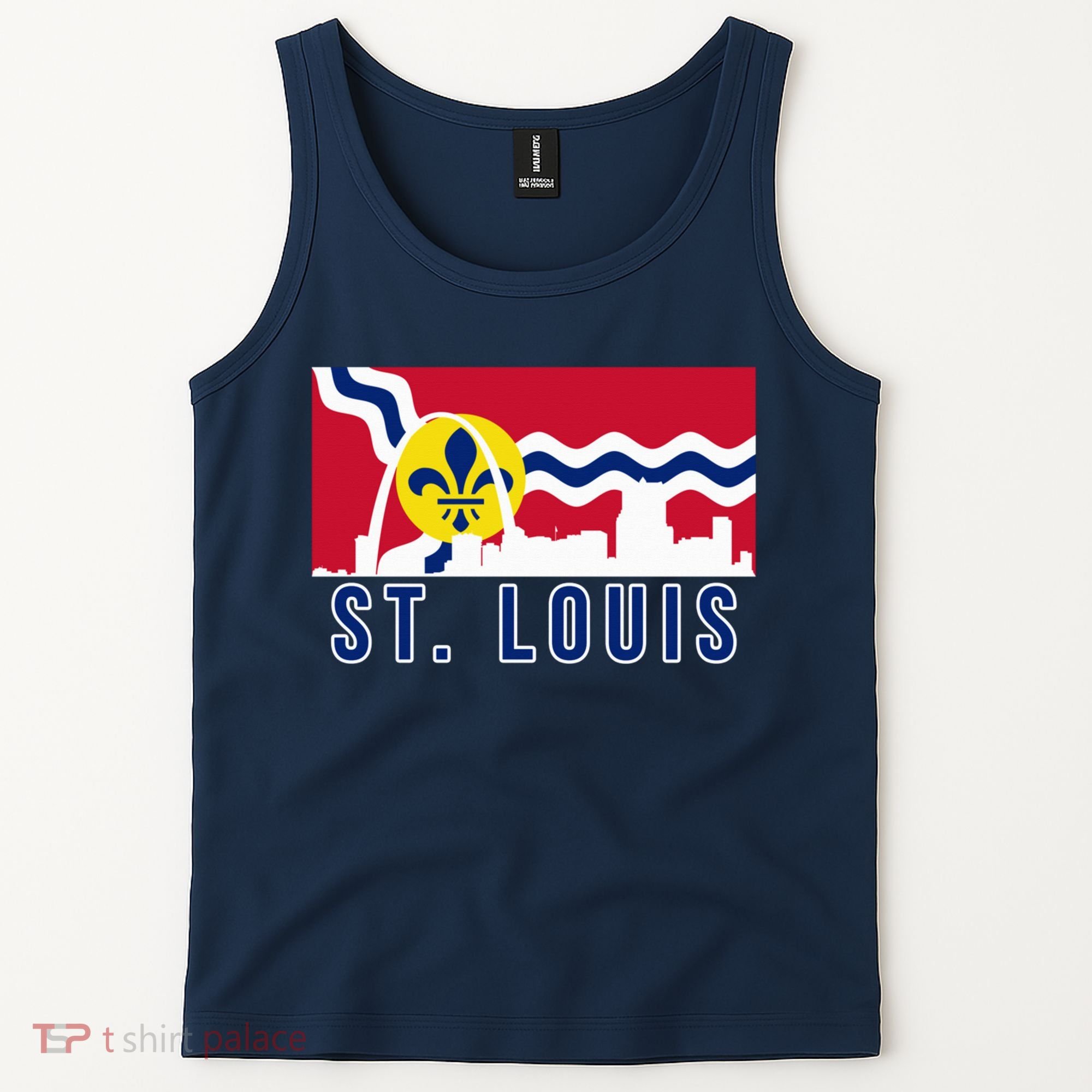 St. Louis City Skyline On St. Louis Fleur De Lis Flag Pullover Hoodie Tank Top