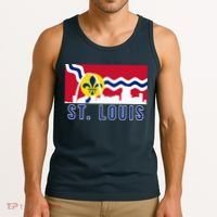 St. Louis City Skyline On St. Louis Fleur De Lis Flag Pullover Hoodie Tank Top thumb 3