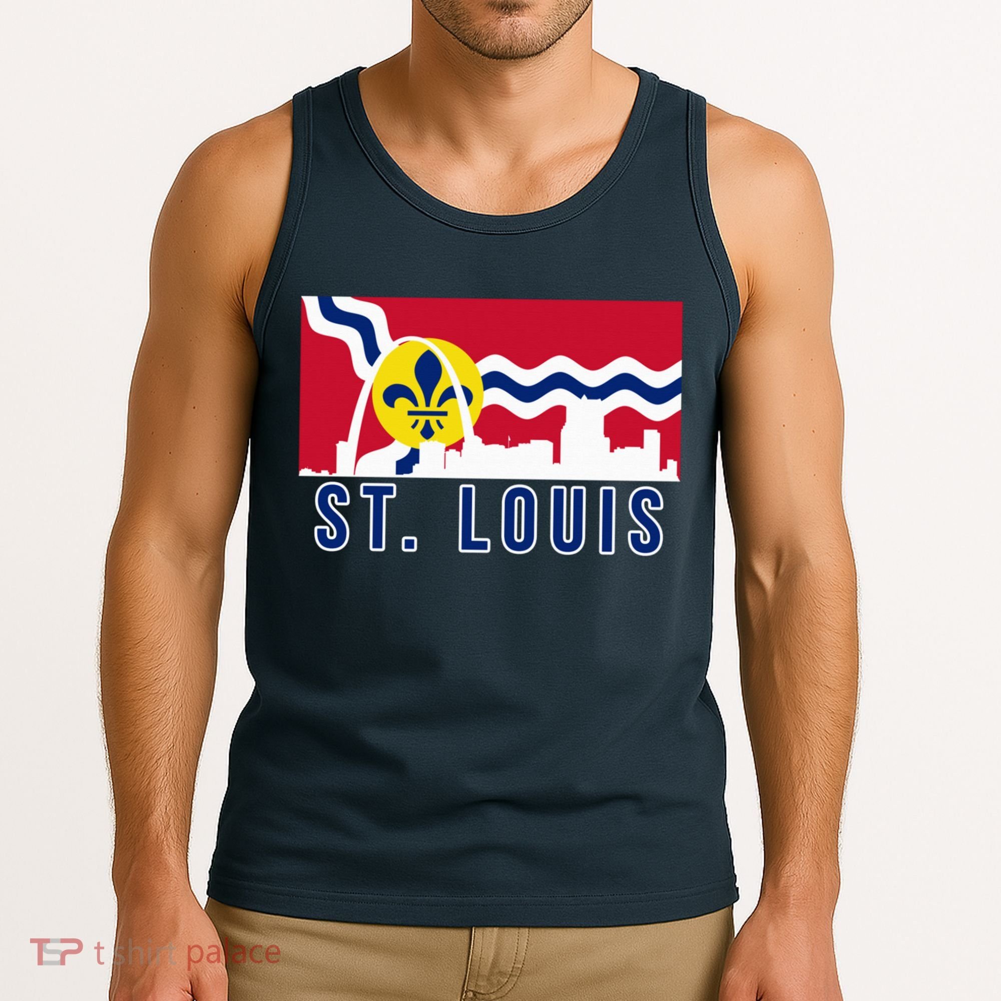 St. Louis City Skyline On St. Louis Fleur De Lis Flag Pullover Hoodie Tank Top