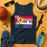 St. Louis City Skyline On St. Louis Fleur De Lis Flag Pullover Hoodie Tank Top thumb 4
