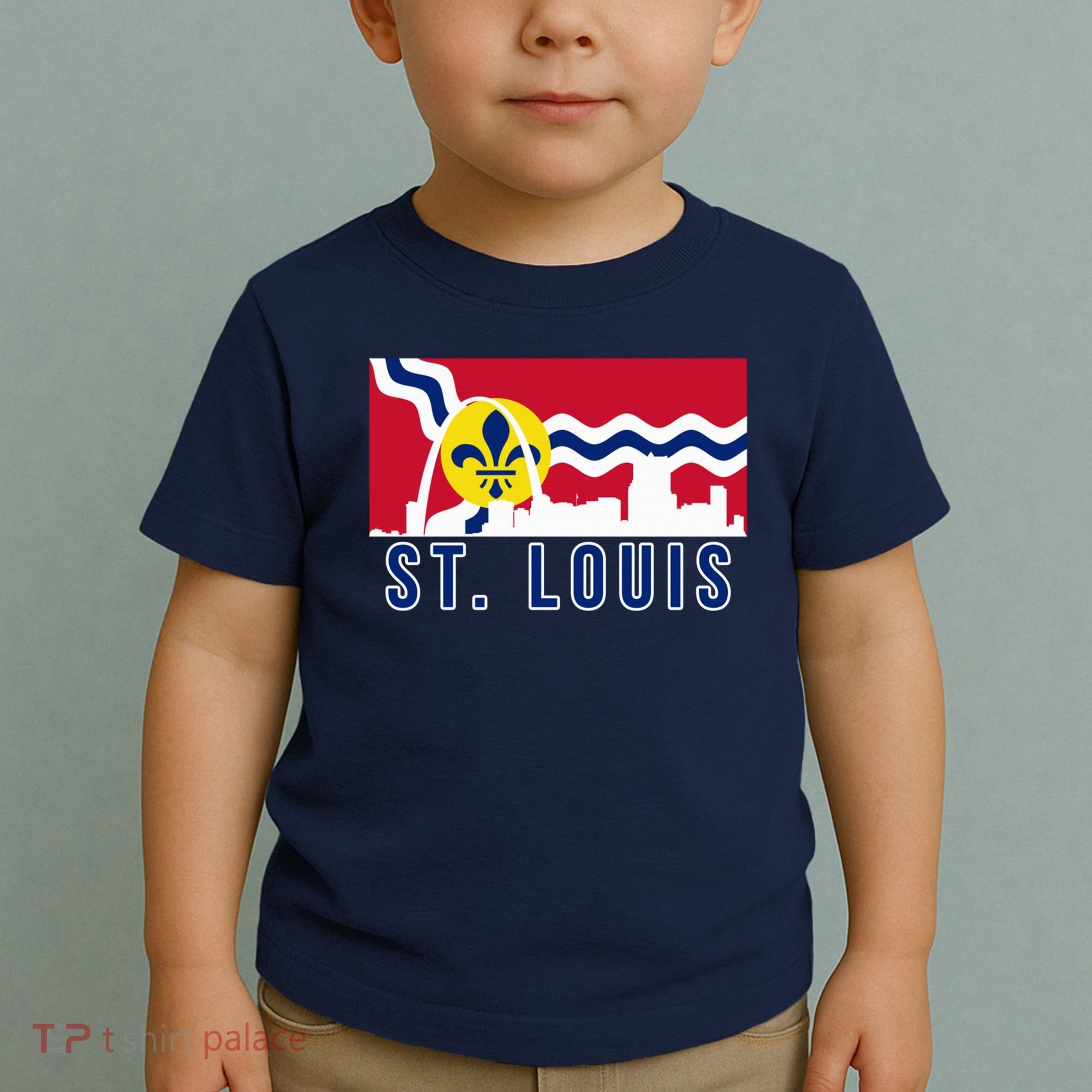 St. Louis City Skyline On St. Louis Fleur De Lis Flag Pullover Hoodie Toddler T-Shirt