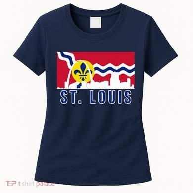 St. Louis City Skyline On St. Louis Fleur De Lis Flag Pullover Hoodie Women's T-Shirt