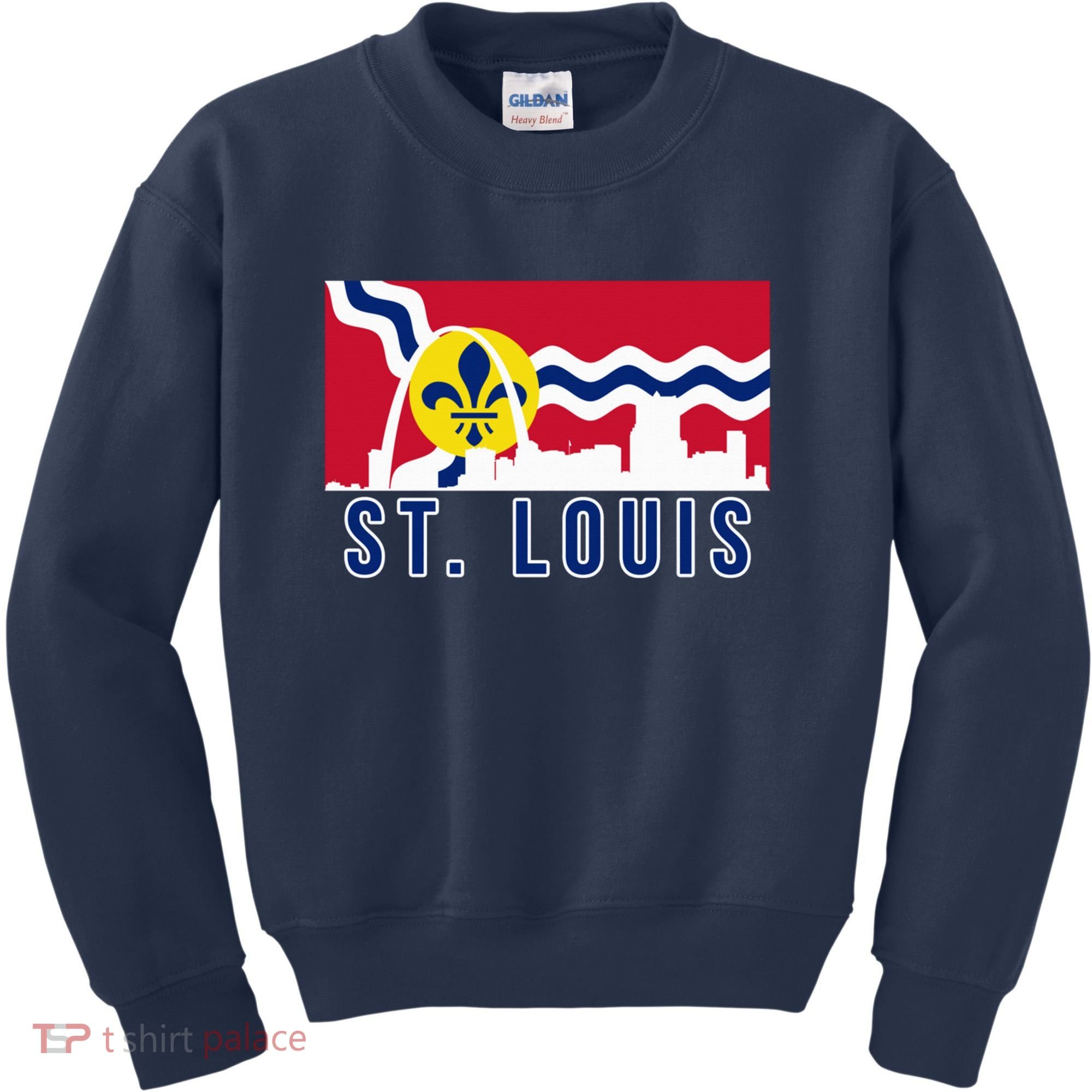 St. Louis City Skyline On St. Louis Fleur De Lis Flag Pullover Hoodie Kids Sweatshirt