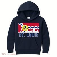 St. Louis City Skyline On St. Louis Fleur De Lis Flag Pullover Hoodie Kids Hoodie thumb 0