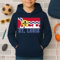 St. Louis City Skyline On St. Louis Fleur De Lis Flag Pullover Hoodie Kids Hoodie thumb 2