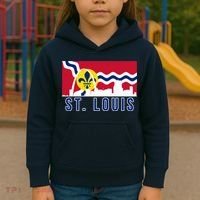 St. Louis City Skyline On St. Louis Fleur De Lis Flag Pullover Hoodie Kids Hoodie thumb 3