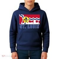 St. Louis City Skyline On St. Louis Fleur De Lis Flag Pullover Hoodie Kids Hoodie thumb 4