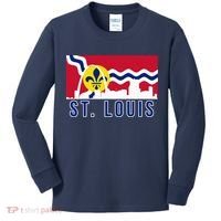 St. Louis City Skyline On St. Louis Fleur De Lis Flag Pullover Hoodie Kids Long Sleeve Shirt thumb 0