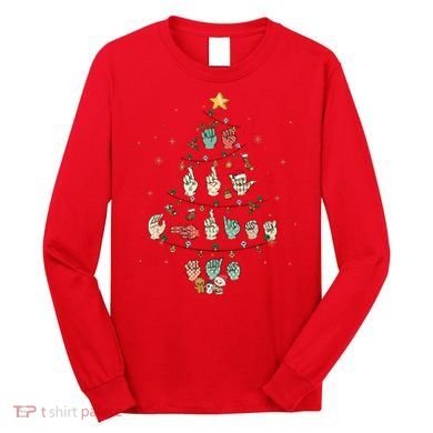 Sign Language Christmas Tree Merry Christmas Asl Long Sleeve Shirt