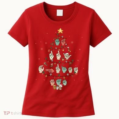 Sign Language Christmas Tree Merry Christmas Asl Women's T-Shirt