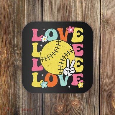 Softball Love Cute Softball  Coaster