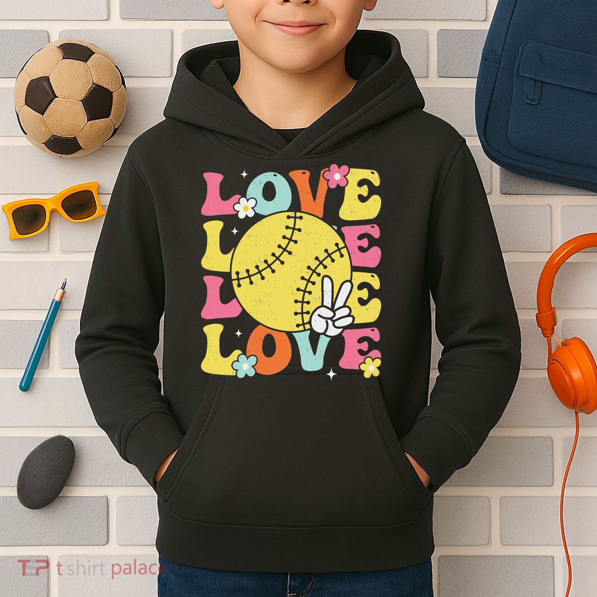 Softball Love Cute Softball  Kids Hoodie