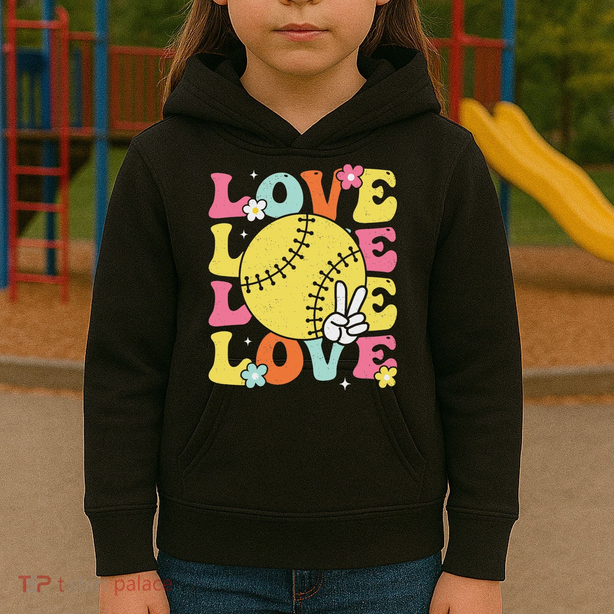 Softball Love Cute Softball  Kids Hoodie