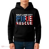 Salt Lake City Utah Fire Rescue Department Firefighters Duty Kids Hoodie thumb 4