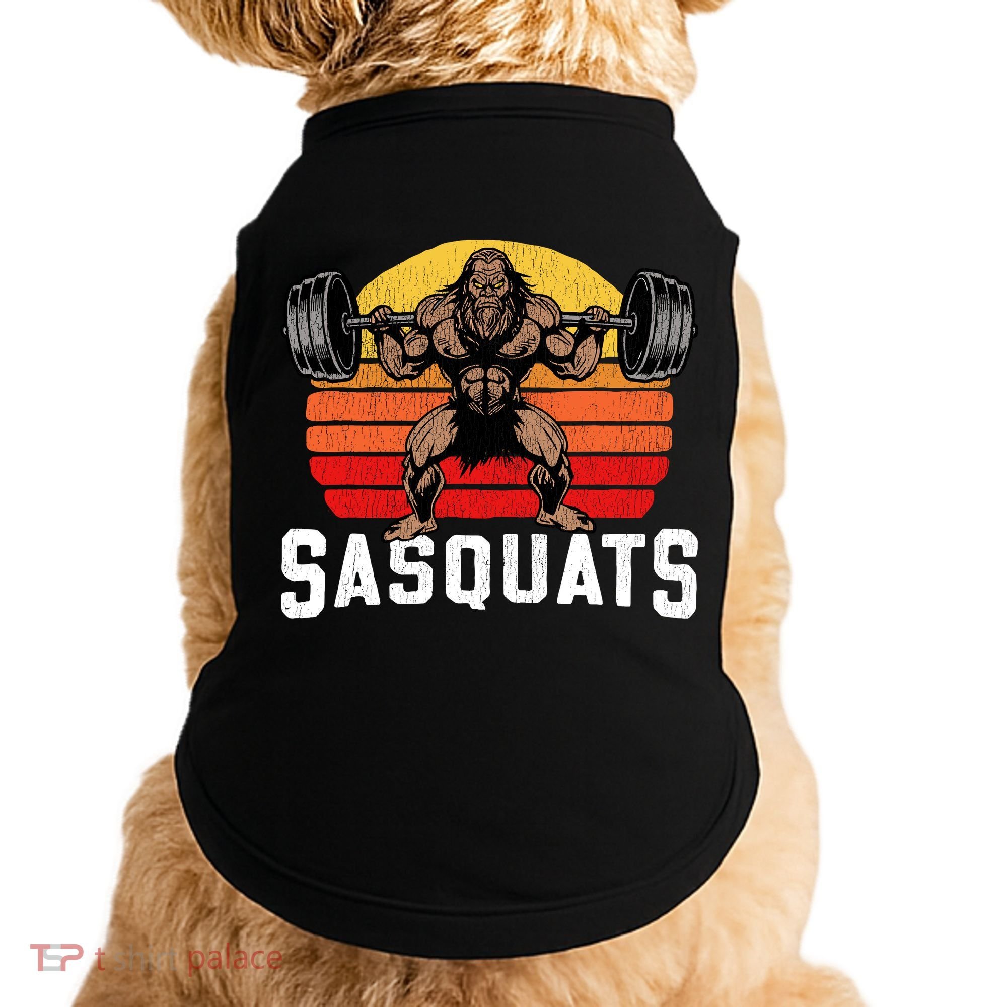 Sasquats Leg Day Weightlifting Bigfoot Squat Distressed 80s Doggie Tank