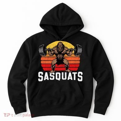 Sasquats Leg Day Weightlifting Bigfoot Squat Distressed 80s Hoodie