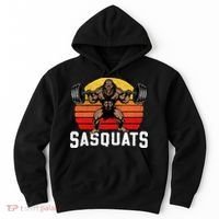 Sasquats Leg Day Weightlifting Bigfoot Squat Distressed 80s Hoodie thumb 0