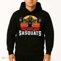 Sasquats Leg Day Weightlifting Bigfoot Squat Distressed 80s Hoodie thumb 2