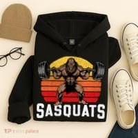 Sasquats Leg Day Weightlifting Bigfoot Squat Distressed 80s Hoodie thumb 4