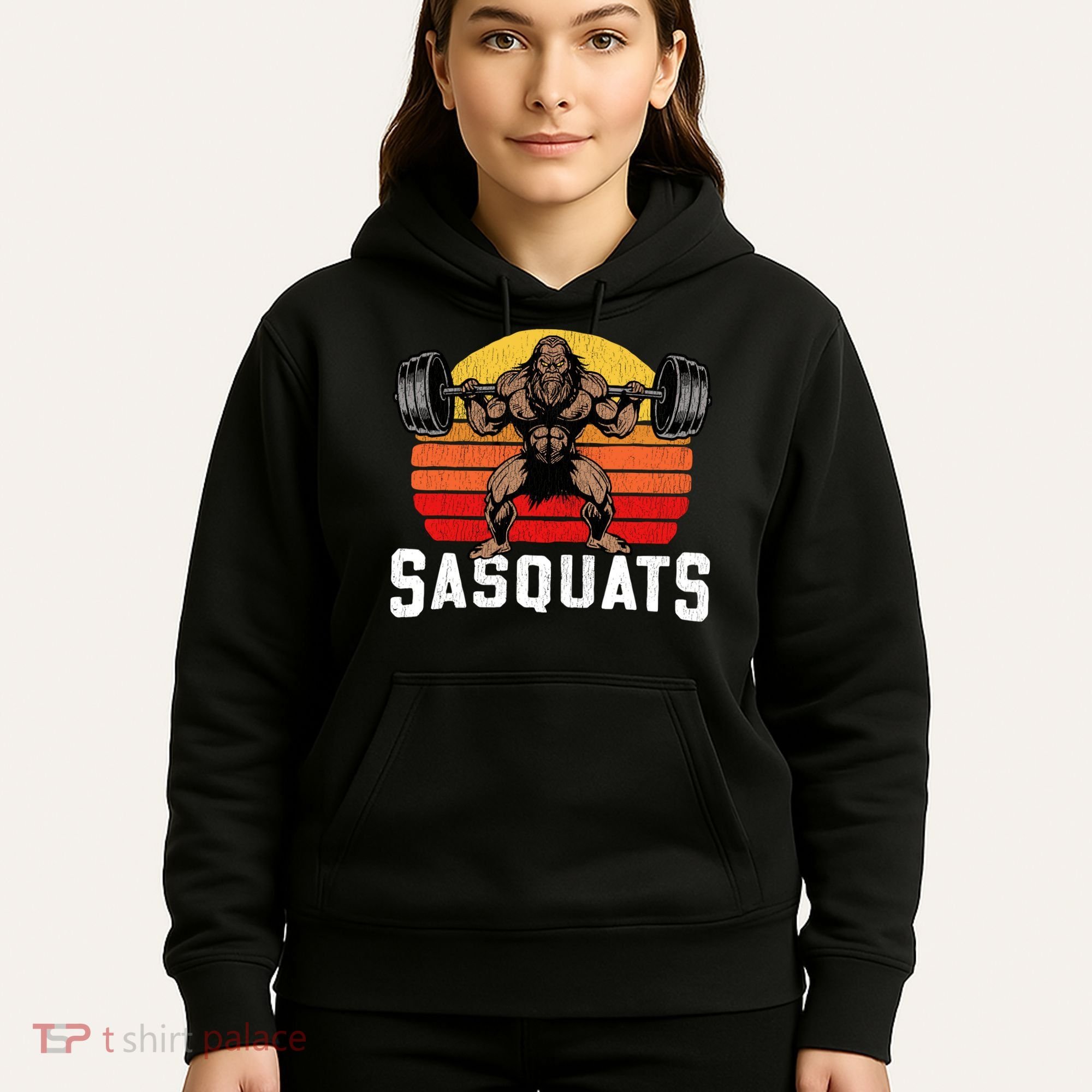 Sasquats Leg Day Weightlifting Bigfoot Squat Distressed 80s Hoodie