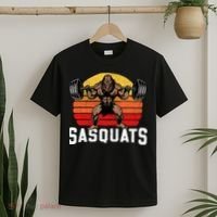 Sasquats Leg Day Weightlifting Bigfoot Squat Distressed 80s T-Shirt thumb 2