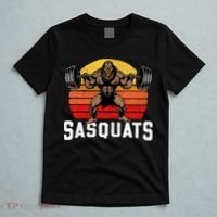 Sasquats Leg Day Weightlifting Bigfoot Squat Distressed 80s T-Shirt thumb 5