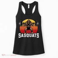 Sasquats Leg Day Weightlifting Bigfoot Squat Distressed 80s Women's Tank Top thumb 0