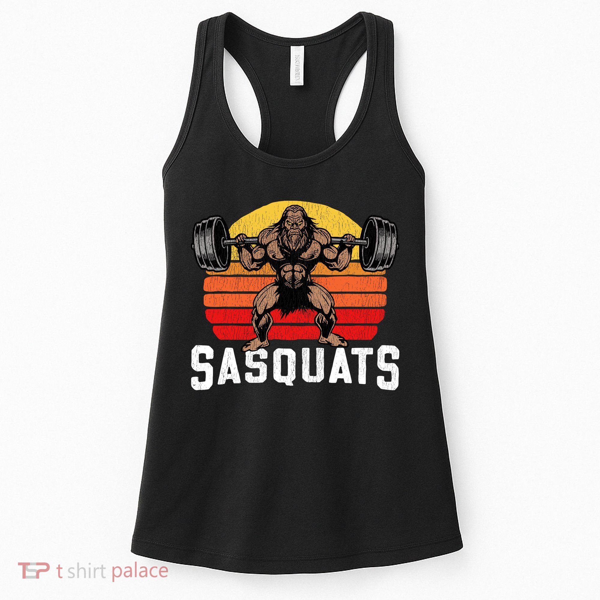 Sasquats Leg Day Weightlifting Bigfoot Squat Distressed 80s Women's Tank Top