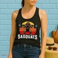 Sasquats Leg Day Weightlifting Bigfoot Squat Distressed 80s Women's Tank Top thumb 2
