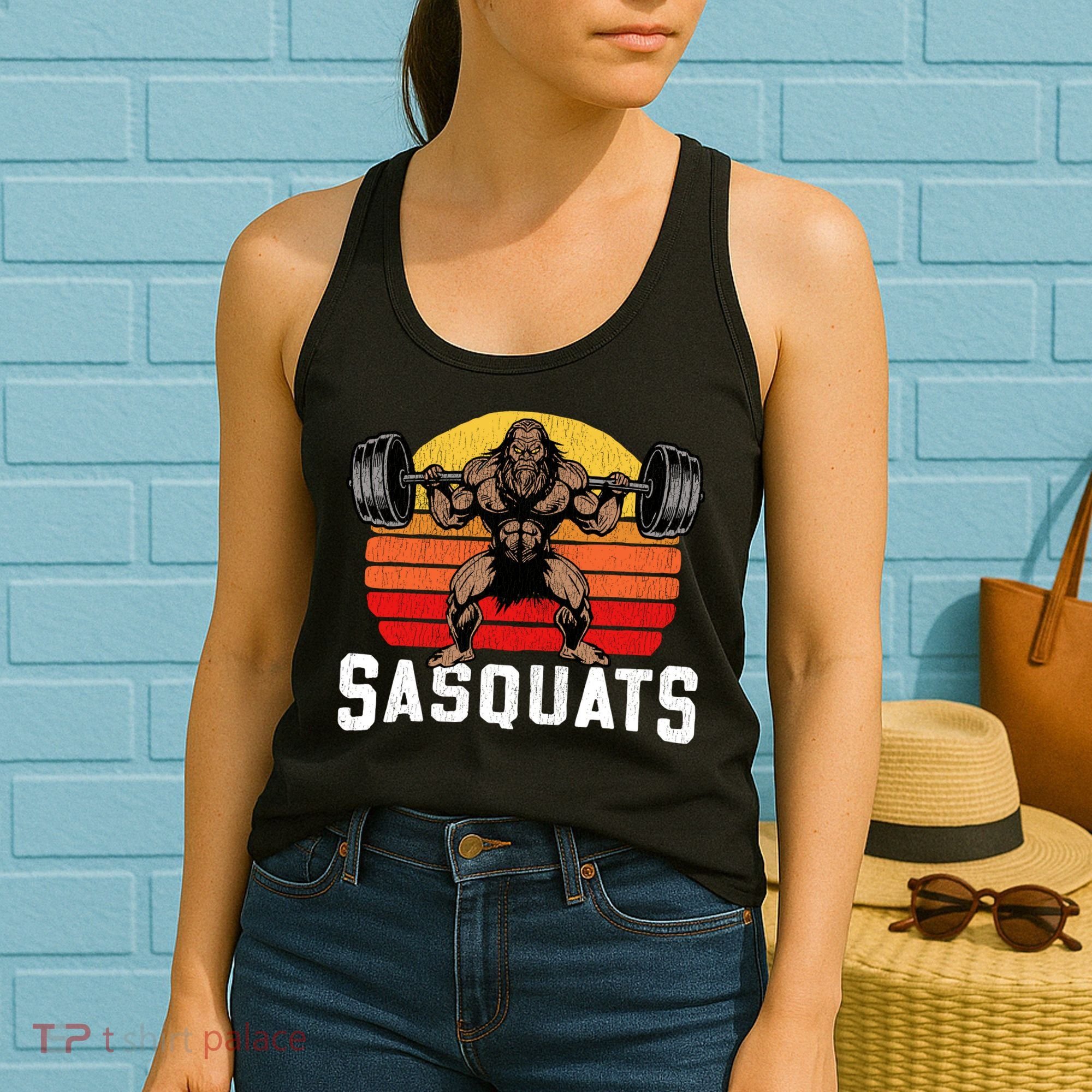 Sasquats Leg Day Weightlifting Bigfoot Squat Distressed 80s Women's Tank Top