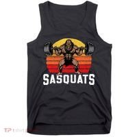 Sasquats Leg Day Weightlifting Bigfoot Squat Distressed 80s Tank Top thumb 0