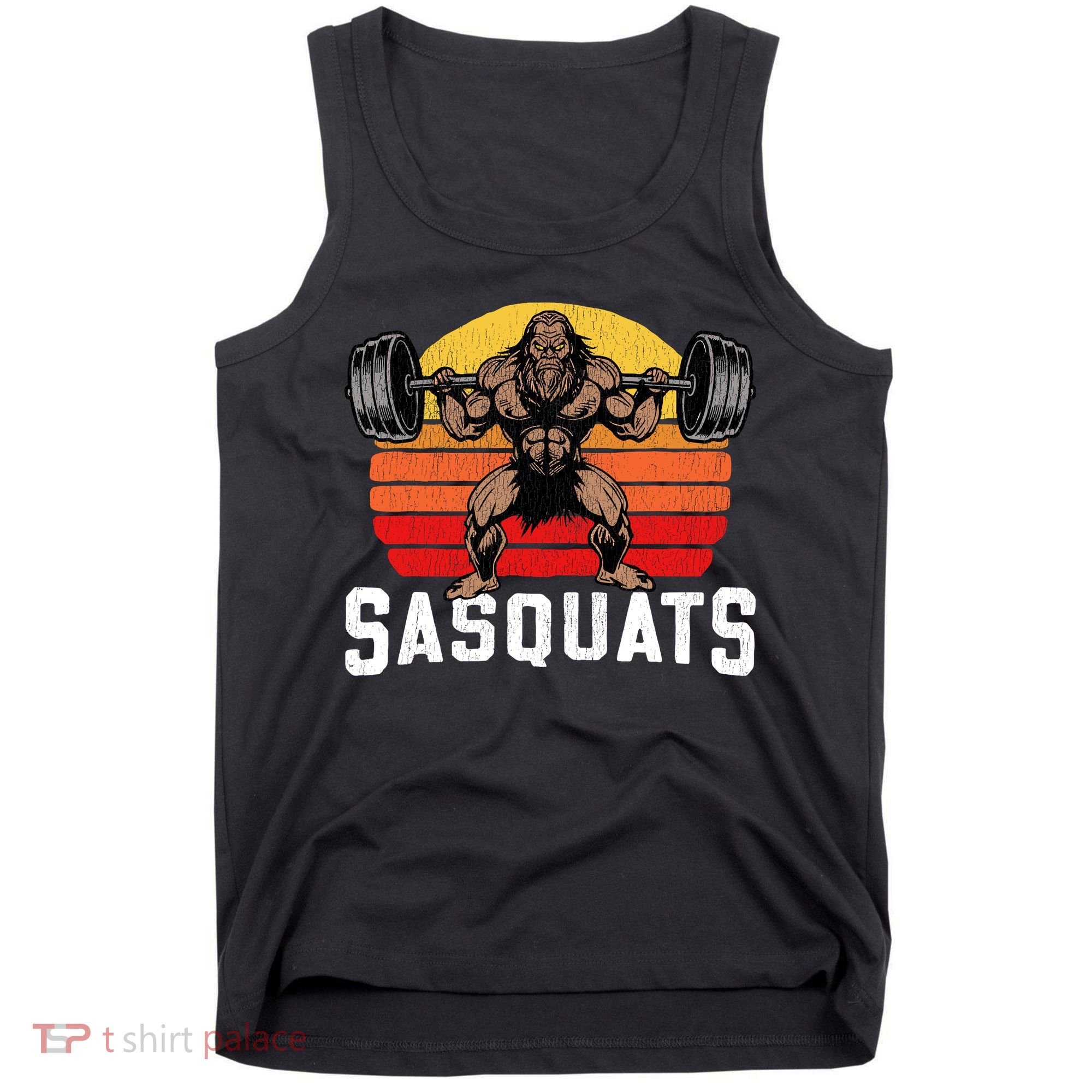 Sasquats Leg Day Weightlifting Bigfoot Squat Distressed 80s Tank Top