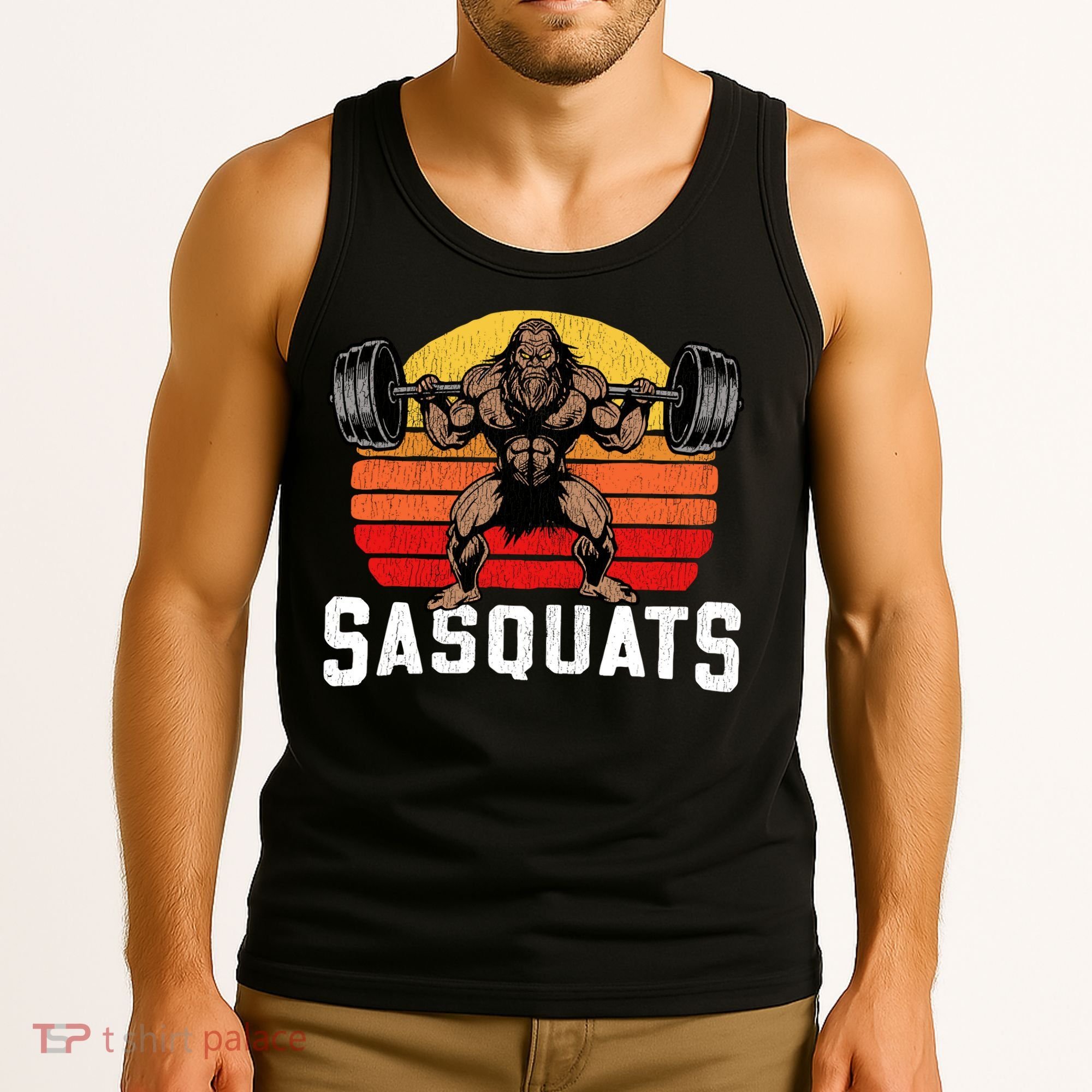 Sasquats Leg Day Weightlifting Bigfoot Squat Distressed 80s Tank Top
