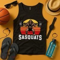 Sasquats Leg Day Weightlifting Bigfoot Squat Distressed 80s Tank Top thumb 4