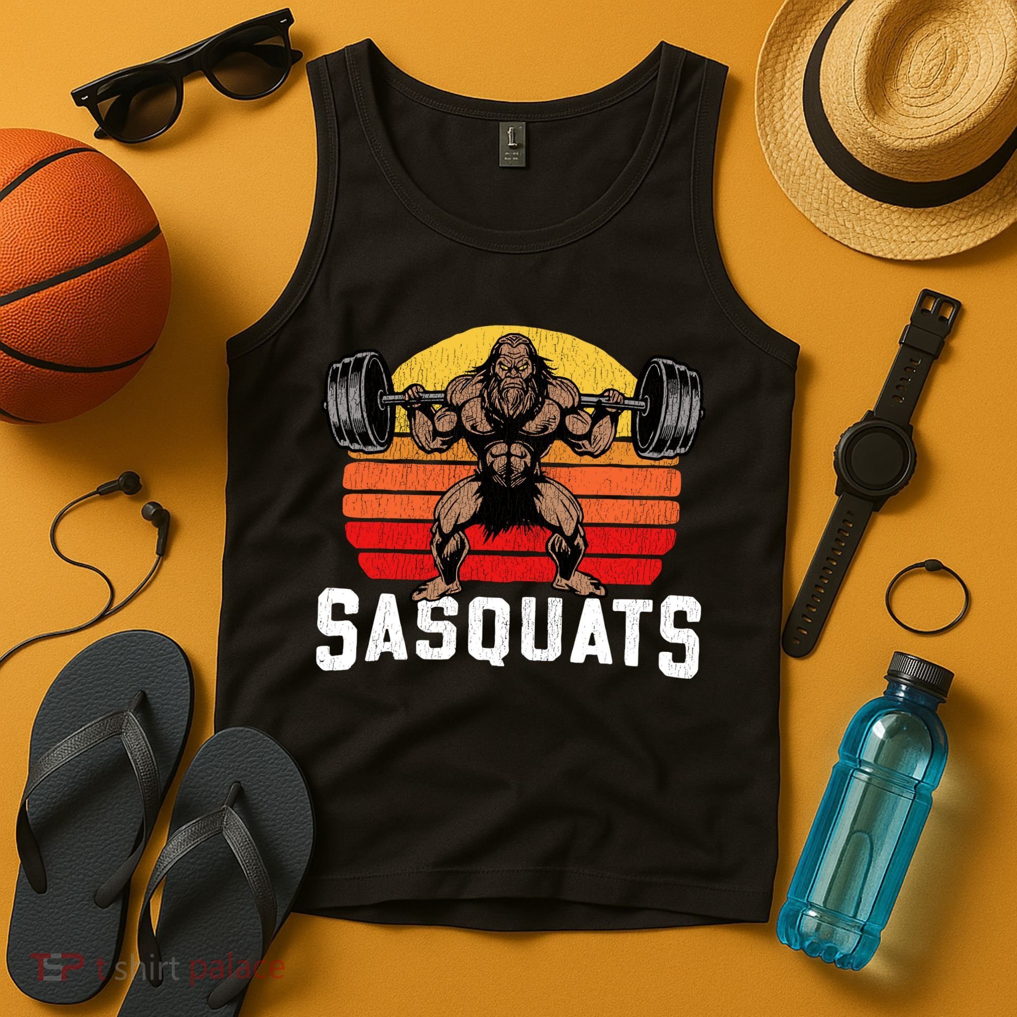 Sasquats Leg Day Weightlifting Bigfoot Squat Distressed 80s Tank Top