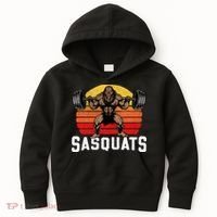 Sasquats Leg Day Weightlifting Bigfoot Squat Distressed 80s Kids Hoodie thumb 0
