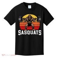 Sasquats Leg Day Weightlifting Bigfoot Squat Distressed 80s Kids T-Shirt thumb 0